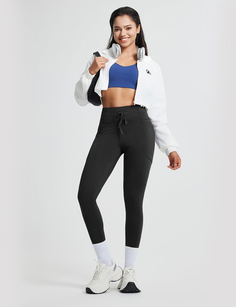 baleaf Women's Thermal Warm Winter Leggings Fleece Lined Pants Waterproof High Waisted with Pockets Outdoor Workout Running Tights Black M