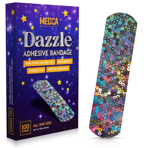 Glitter Bandages for Kids - 100 Count Adhesive Strips with Colorful Design