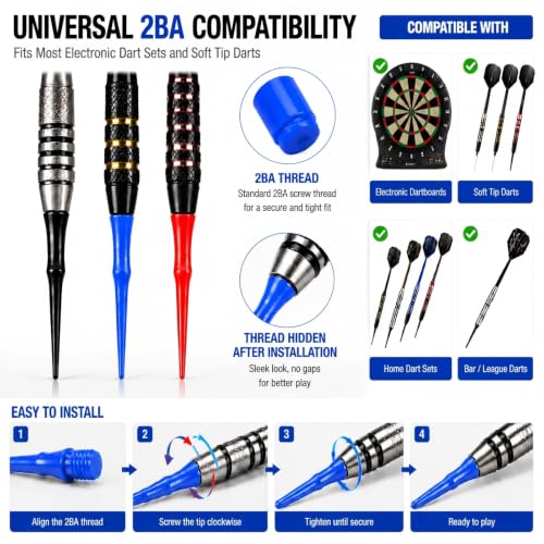 300-Pack 2BA Soft Dart Tips - Durable POM Plastic, 3 Colors