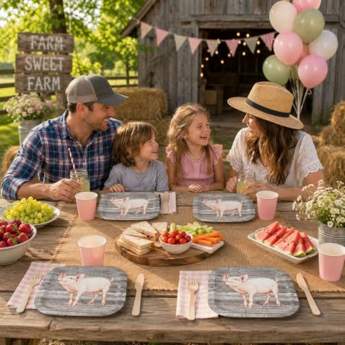 Havercamp Pig Barnwood Plates - 24 Pack, 9 Inch Farm Theme Party Plates
