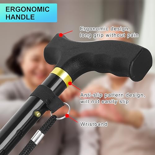 Folding Cane, Walking Poles with Adjustable Height, Canes for Men,