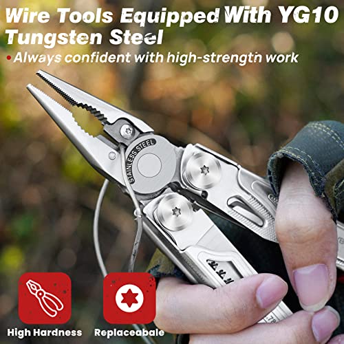 BIBURY 22-in-1 Multitool Pliers with Fire Starter, Whistle & Locking Safety Design