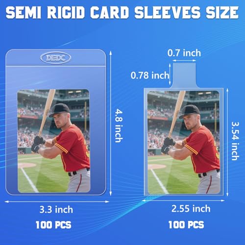 DEDC 200PCS Card Sleeves Set with 100 Semi Rigid & 100 Pull Tab Soft Sleeves, Professional Card Holders for Trading & PSA Grading