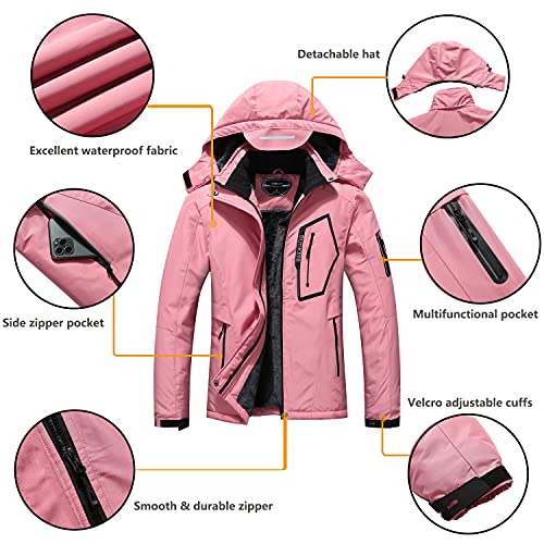 Pink Women's Waterproof Winter Snow Coat Hooded Ski Snowboarding Jacket - Small