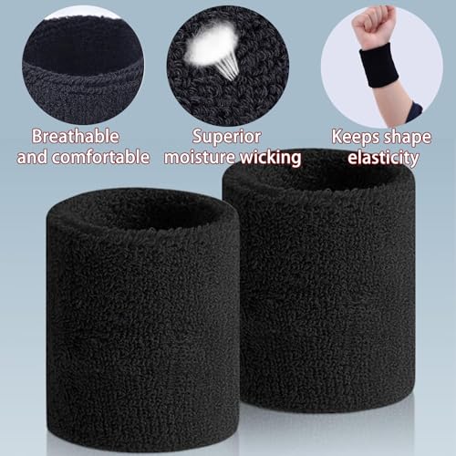 Tennis Wrist Sweatbands - Cotton Terry Cloths, Grey, 2.36x2.36in
