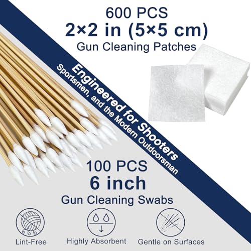 Gun Cleaning Supplies Kit - 600 Patches & 100 Cotton Swabs