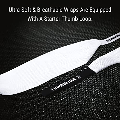 Hayabusa Gauze Boxing Hand Wraps 180 Inches - Pack of 2, White, Starter Thumb Loop