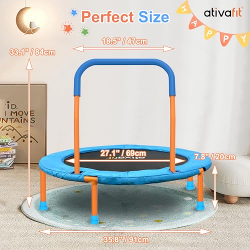 36-Inch Toddler Trampoline with Foam Handle - Orange & Blue
