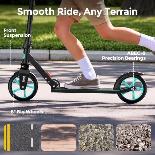 Kick Scooter for Kids and Adults - 8-Inch Wheels, Adjustable Height