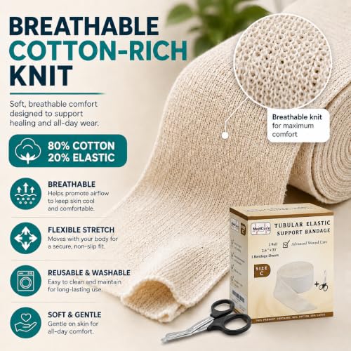 Medcore Size C Tubular Compression Bandage 2.65" x 33 ft – Cut-to-Fit, Washable, No Tape