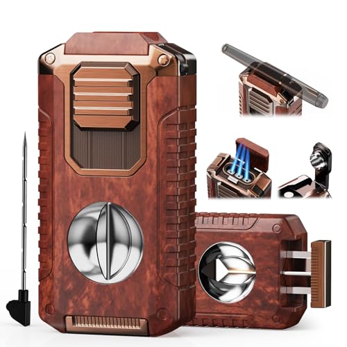 Scymigh 5-in-1 Windproof Torch Lighter with Cutter, Punch, Holder & Draw Enhancer — Redwood