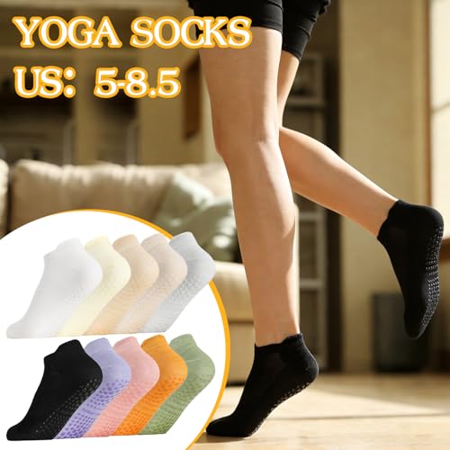 Pilates Socks for Women - 10 Pcs Non-Slip Grippy Socks - Multicolor