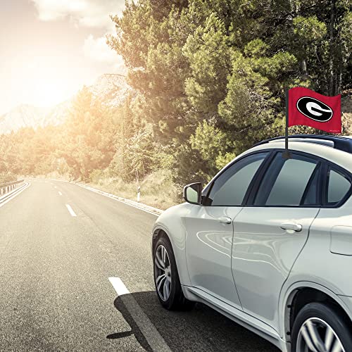 Georgia Bulldogs Double-Sided Car Flag with Black Pole - 11x15 Inches