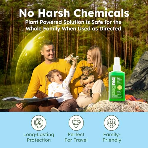 BugMD Buzz Shield Mosquito & Tick Repellent Spray 4 Fl Oz – DEET-Free, Lemongrass, Skin-Friendly