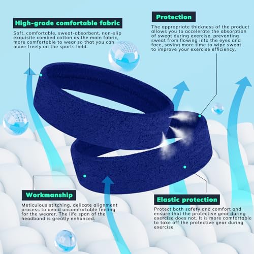 Moisture-Wicking Sports Headbands - Terry Cloth, 3 Blue