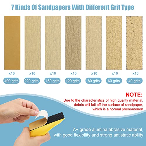 Windspeed 2+70 Pcs Mini Detail Sander, Finger Sanders for Wood Micro Sander for Detail Work Finger Sander for Crafts Small Projects, Include 40 60 80 120 150 220 400 Grit Sandpaper