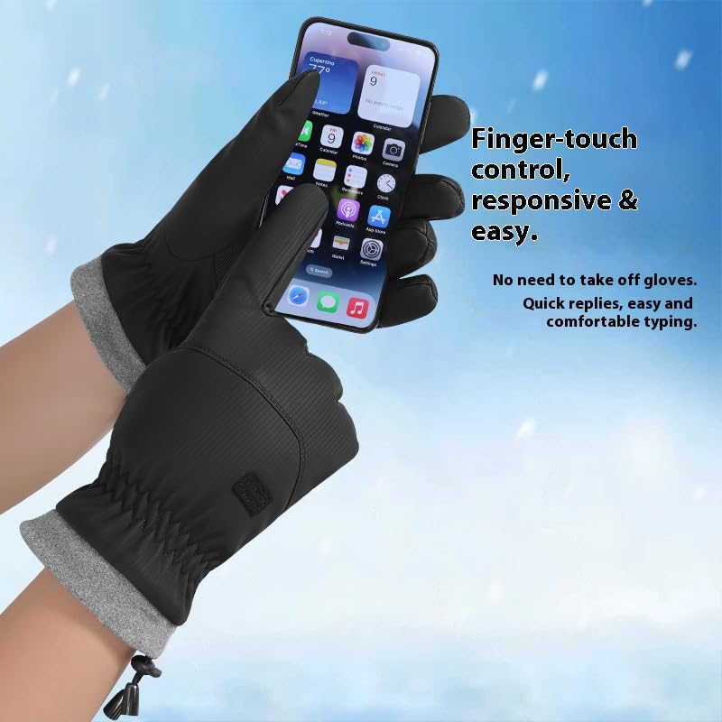 Waterproof Sherpa-Lined Ski Gloves for Men & Women - Black
