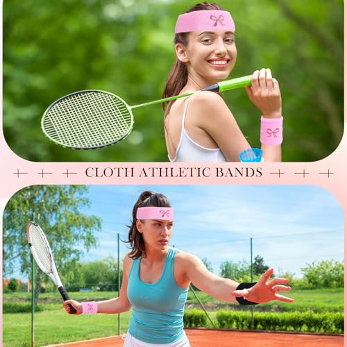 Sports Headband & Wristband Set - Pink Bow Theme - 6 Pcs