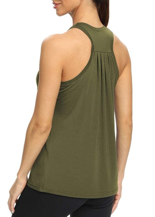 Bestisun Long Gym Exercise Athletic Tops Racerback Sports Shirts Yoga Dance Clothing Army Green XL