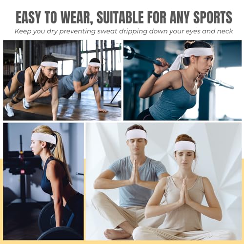 Hiboom 18 Pack White Tie Headbands for Sports Workout Men Women