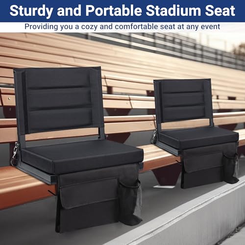Portable Stadium Seat with Back Support & Cushion - Black