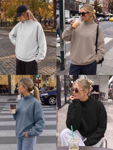 Oversized Mock Neck Sweatshirt - Medium Grey - Casual Fall Outfit