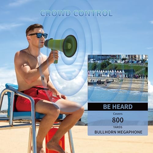 Portable Megaphone with Siren & 240-Second Recording - Army Green