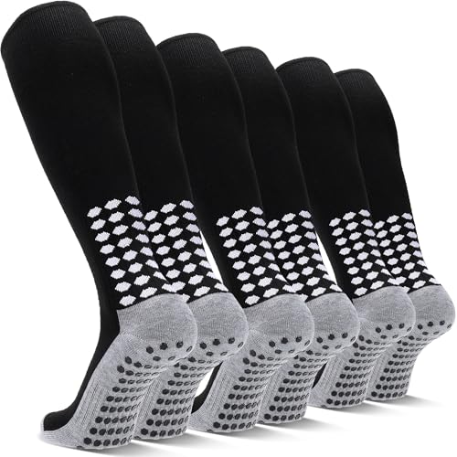 Regilt 3 Pairs Soccer Grip Socks with Grip Pads - One Size Black