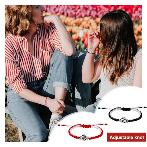 Adjustable Braided Football Bracelets - 2 Pack, Red & White, Black & White