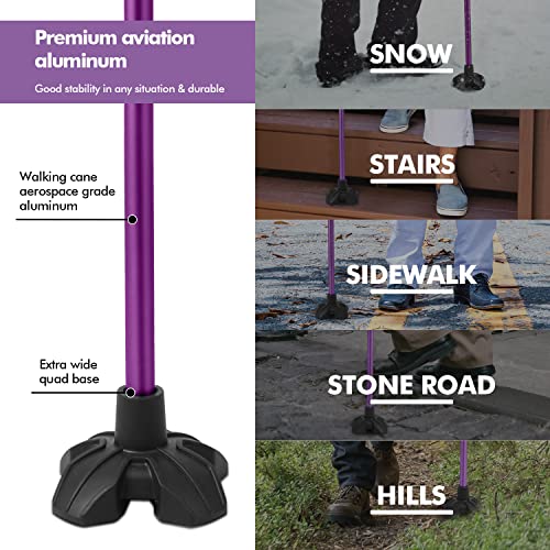 GPTCAMP G1 Walking Cane Quad Base Self-Standing 300 lbs - Purple