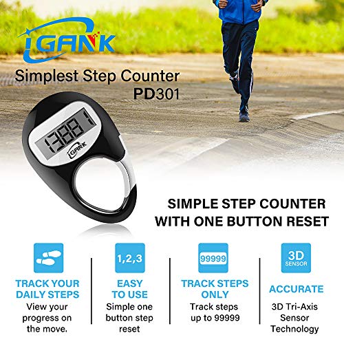 3D Step Counter Pedometer for Walking - Black