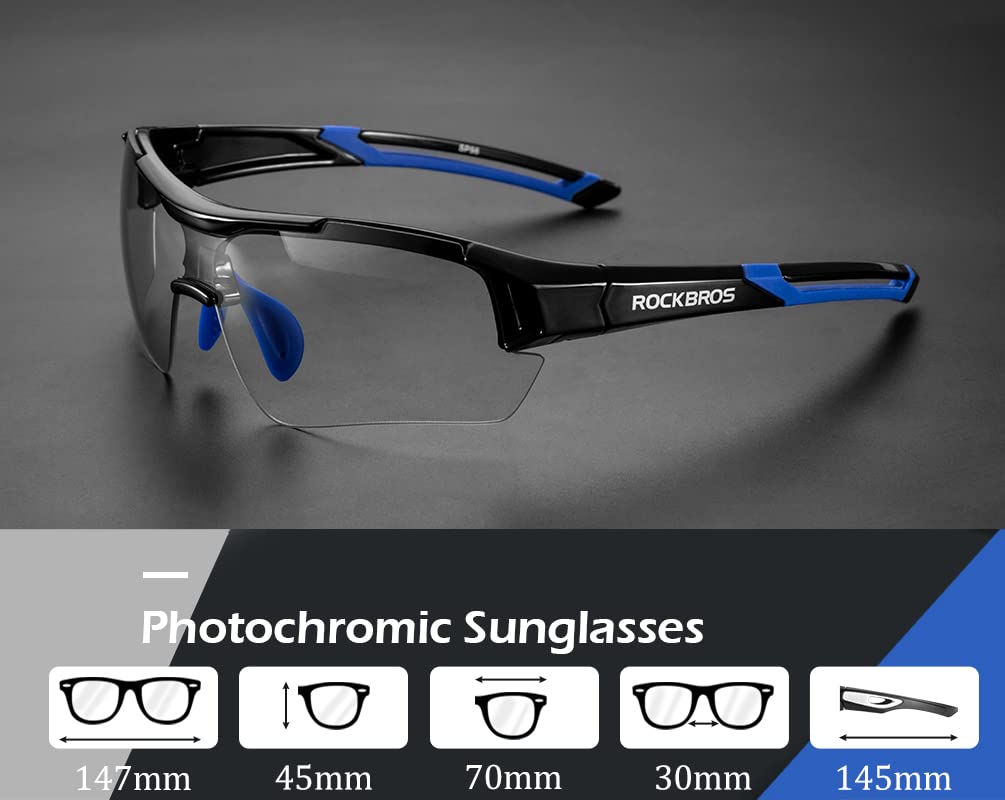 ROCKBROS Unisex Photochromic Cycling Sunglasses UV Protection for Outdoor Sport Black Blue
