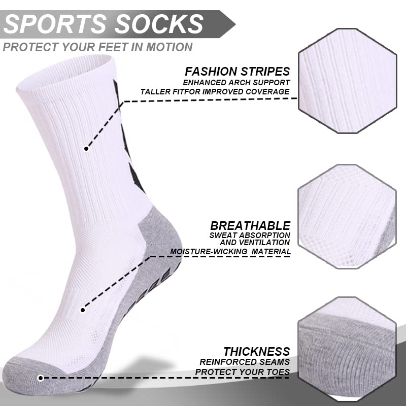 Non-Slip Grip Socks for Men - Soccer & Hospital Use - Size 6-12 - White