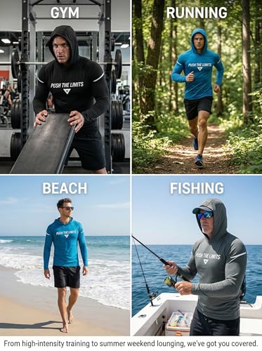 Large Men's UPF 50+ Long Sleeve Sun Shirt 3-Pack - UV Hoodie for Summer Fishing & Workout
