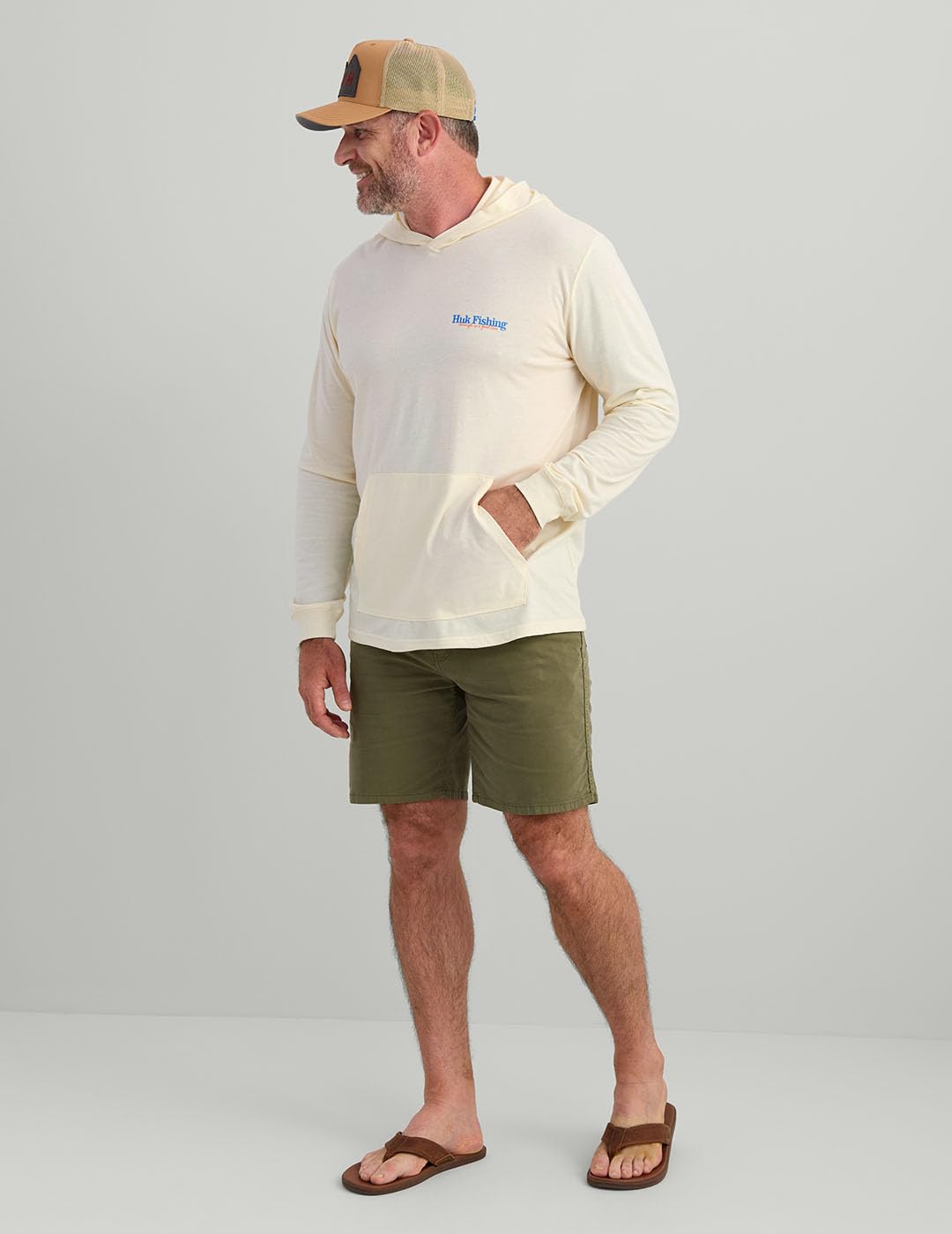 HUK Mens Hoodie Tee for Men, Lightweight Performance Fishing Hooded Shirt with UPF Sun Protection, Trout Wrangle - Egret, X-Large