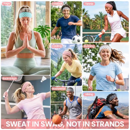 10-Pack Non-Slip Cotton Headbands for Women & Men - Polka Dots & Stripes