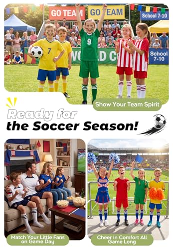 Kids Knee High Soccer Socks - Cotton Athletic Socks, Green, 6-9 Years
