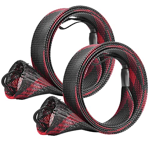 Fishing Rod Sock - 67'' Braided Mesh Cover for Casting Rods 2pcs - Black/Red