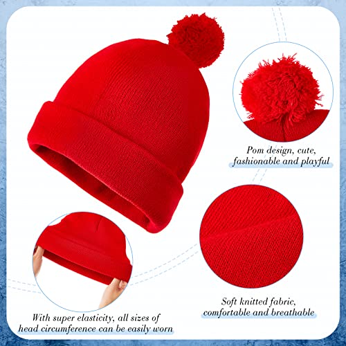 Winter Pom Beanie Hat Set - Red & Black Knit Caps for Men & Women