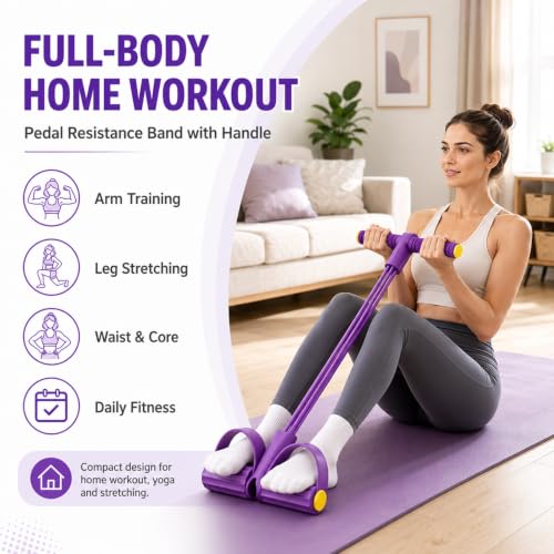 Pedal Resistance Bands with Handles - 6-Tube for Full-Body Workouts