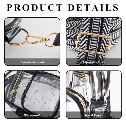 Clear Stadium Purse with Water Bottle Holder - Black-C