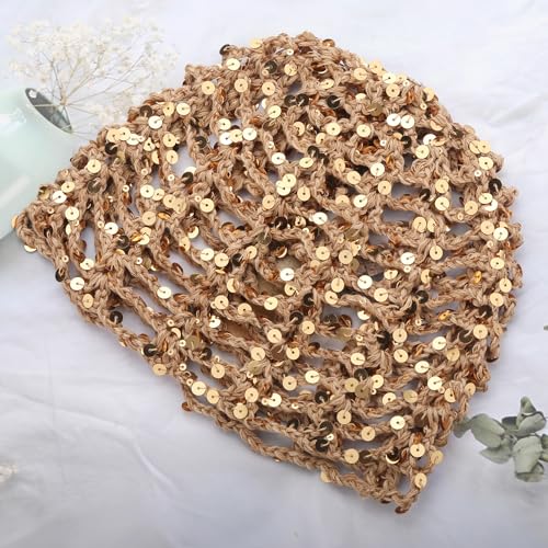 Summer Glitter Sequin Beanie Crochet Hat for Women - Brown