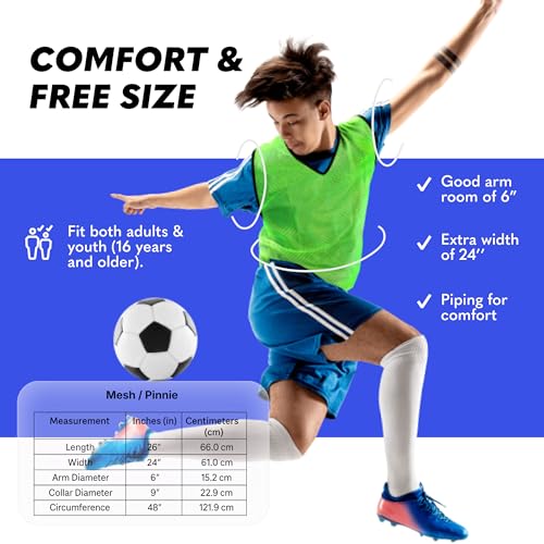 Breathable Mesh Training Pinnies for Soccer and Basketball - 6 Pack