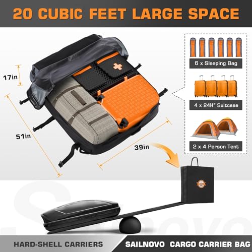 20 Cu Ft Waterproof Rooftop Cargo Carrier Bag - 51" x 39" x 17"