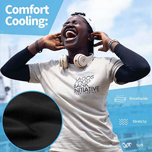 Cooling Sports Arm Sleeves - UPF 50 for Men & Women - White + Black