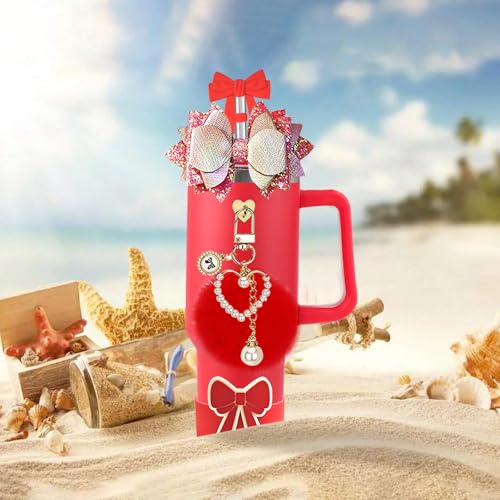 5-Piece Tumbler Accessory Set for 30oz & 40oz Cups with Bow Topper - Red