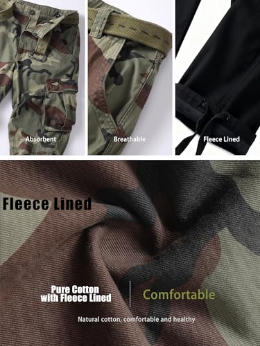 Men's Fleece Lined Outdoor Hiking Cargo Work Pants Casual Ski Ripstop
