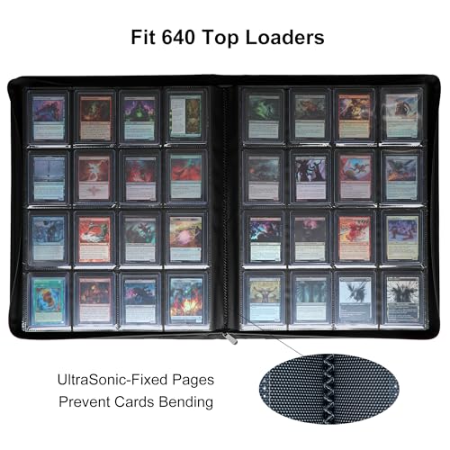 GrinOwl Black 16-Pocket Top Loader Binder for Cards, Holds 640 3x4 Sleeves