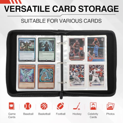 Fuzmo 4-Pocket Trading Card Binder - Black, Holds 400 Cards with Extra Sleeves