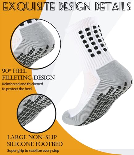 Kids Grip Soccer Socks and Shin Guard Sleeves - White, Age 7-14